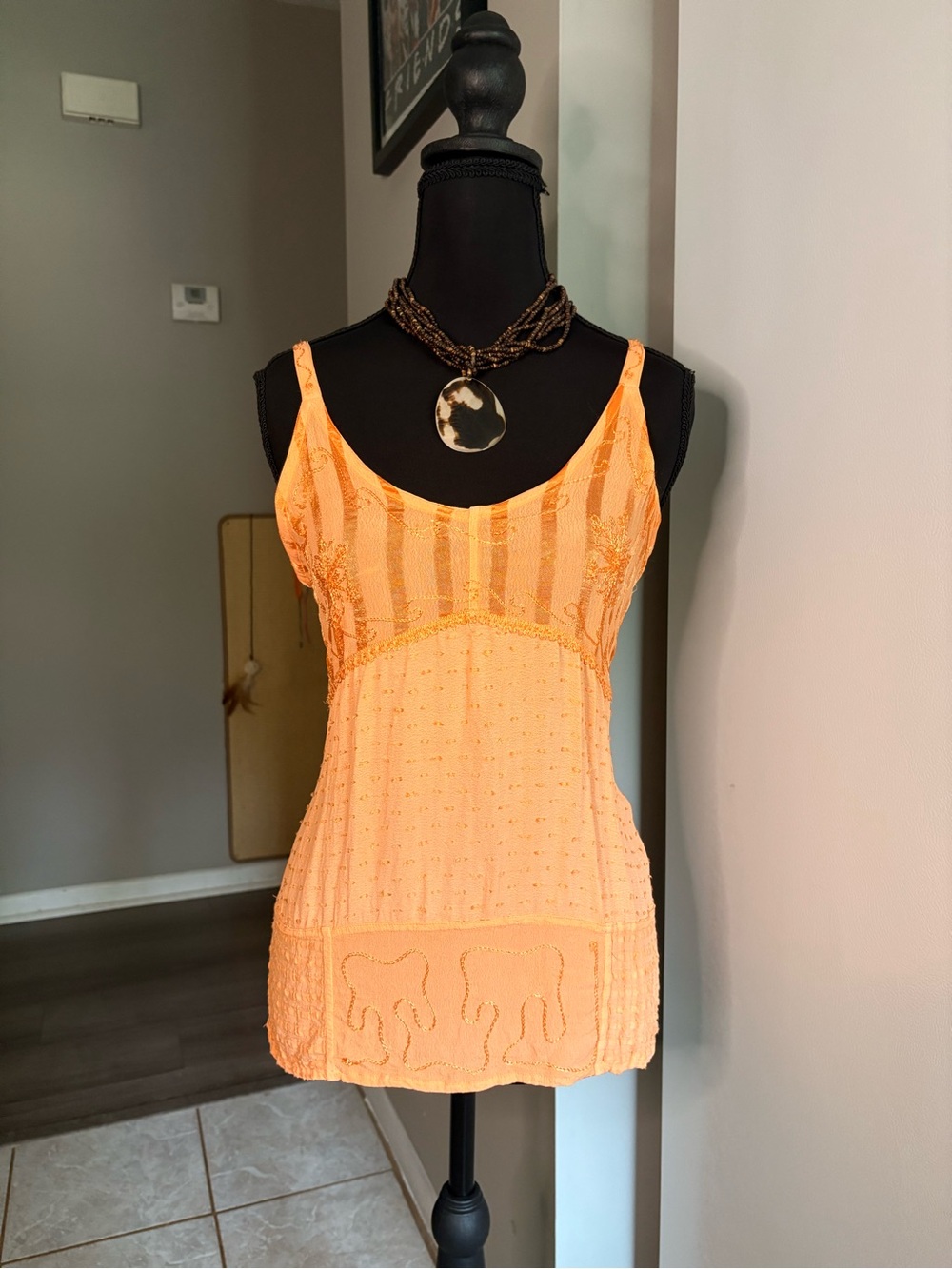 Women's Embellished Light Orange Camisole Tank Top
